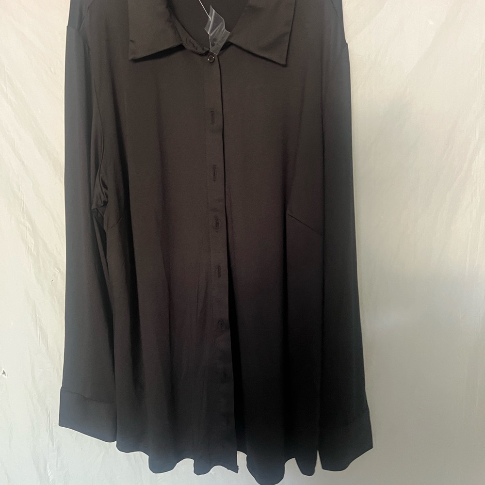 NWT Women RACHEL Rachel Roy Black Button Front Blouse Size 1X Long Sleeve